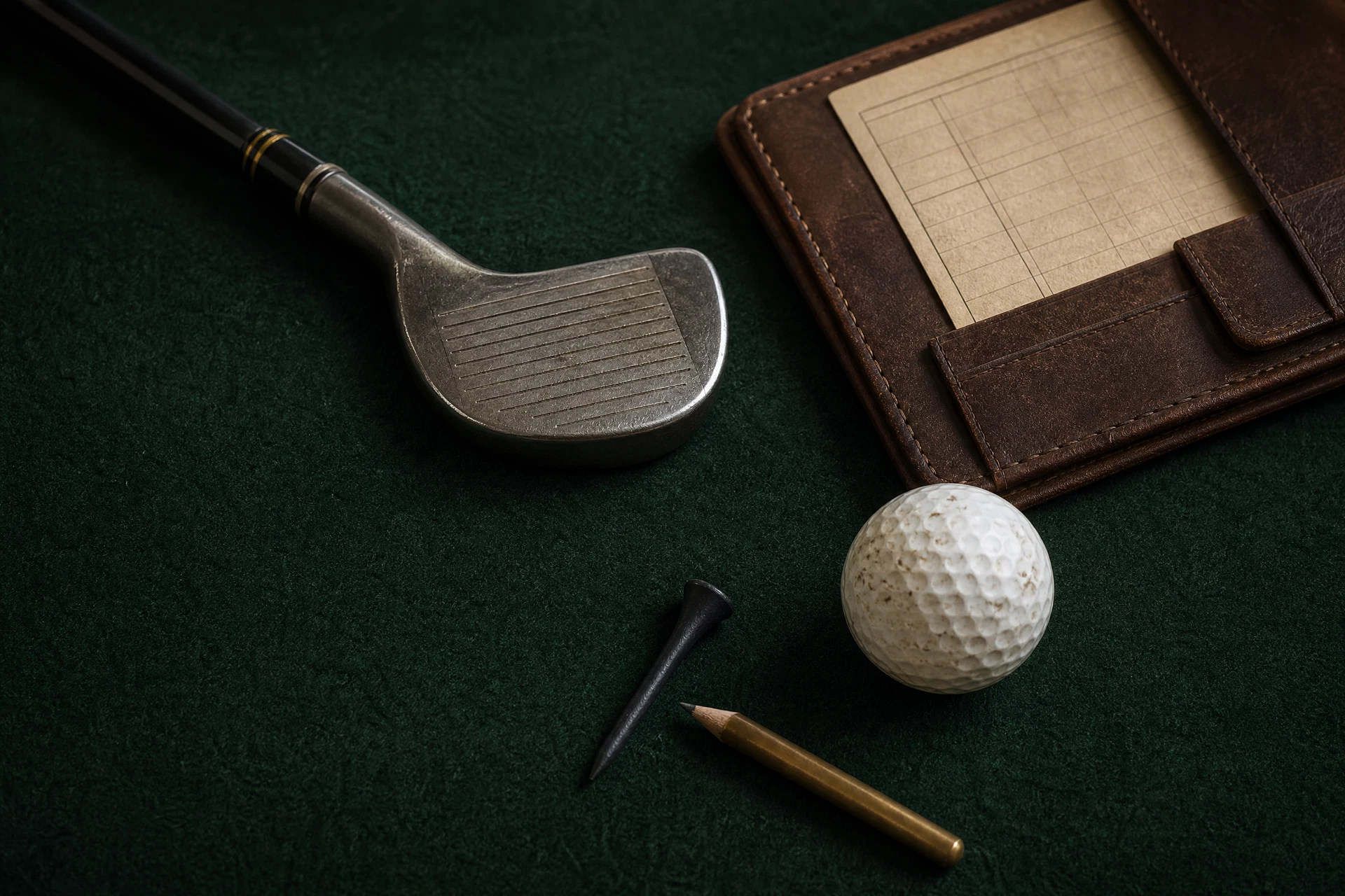 Material de golf sobre fieltro verde